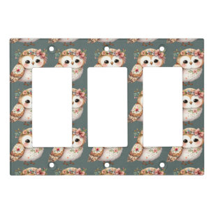 Cute Floral Owl with Bow Light Switch Cover