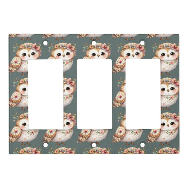 Cute Floral Owl with Bow Light Switch Cover (Front)