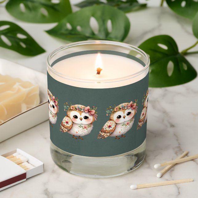Cute Floral Owl with Bow Scented Candle (Lit)