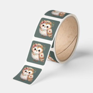 Cute Floral Owl with Bow Square Sticker