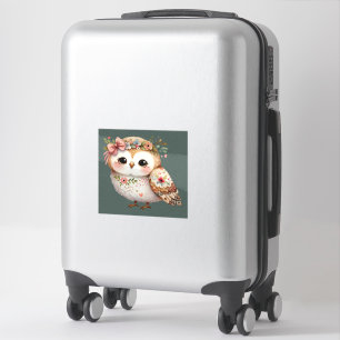 Cute Floral Owl with Bow Sticker