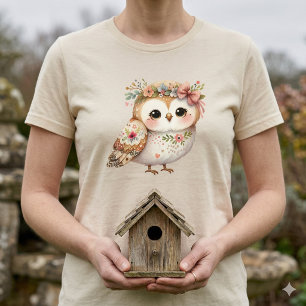 Cute Floral Owl with Bow T-Shirt
