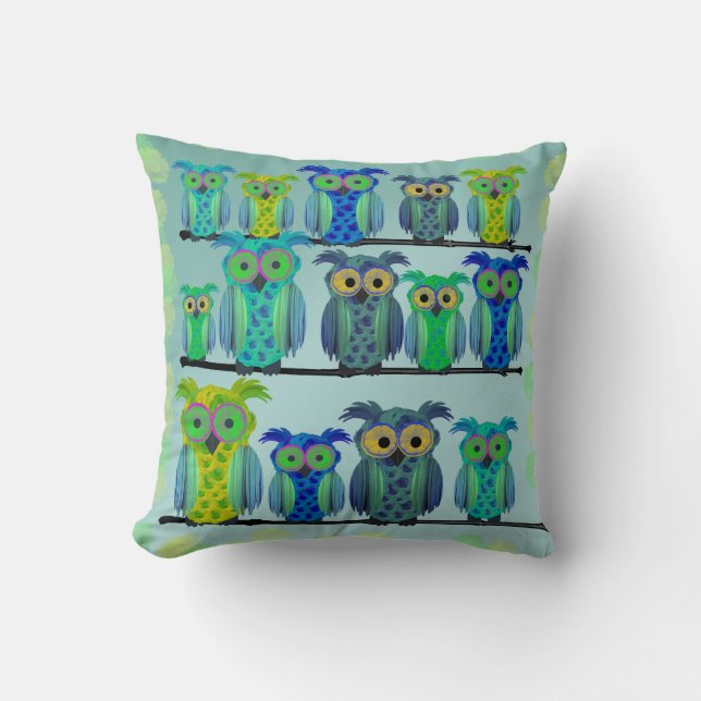 Cute Floral Owls Throw Pillow (Front)