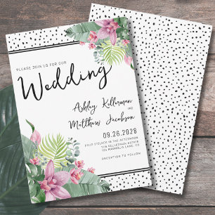 Cute Floral Palm Tropical Wedding Invitation