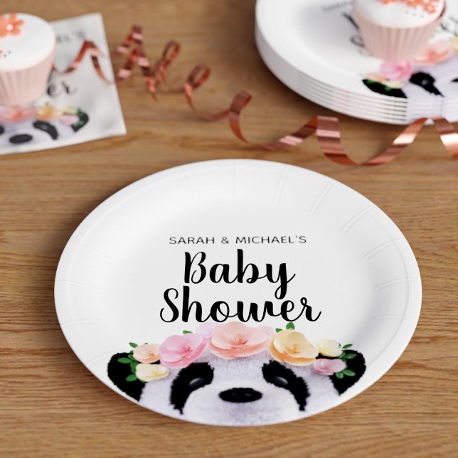 Cute Floral Panda Bear Baby Shower Paper Plates (Creator Uploaded)