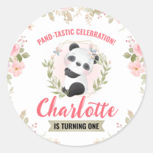Cute Floral Panda Bear Birthday Party Classic Round Sticker