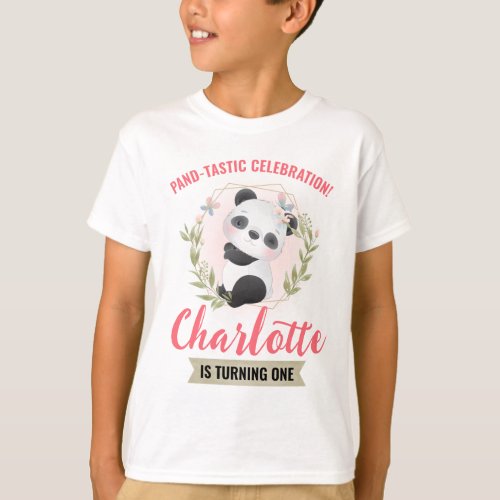 Cute Floral Panda Bear Birthday Party T_Shirt