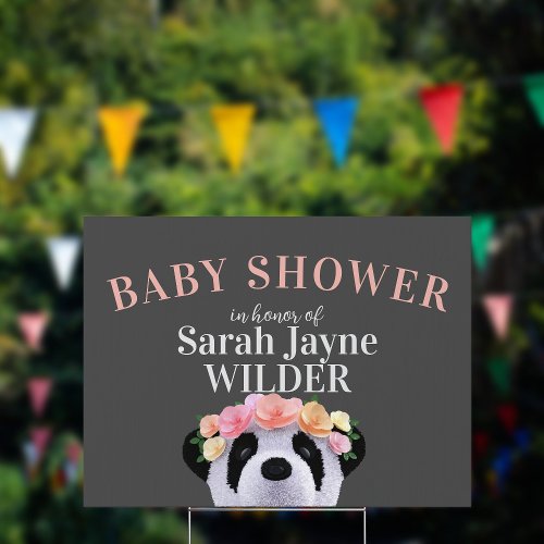 Cute Floral Panda Girl Baby Shower Outdoor Sign