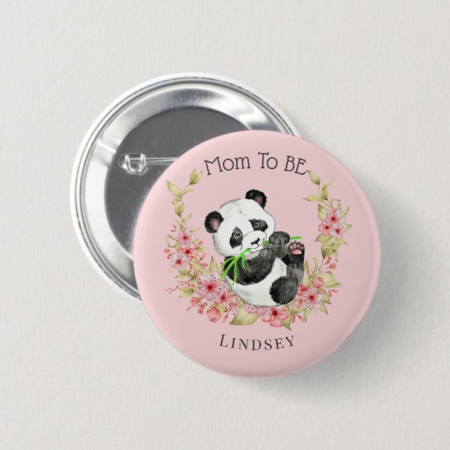 Cute Floral Panda Mom to Be Baby Shower Button (Front & Back)