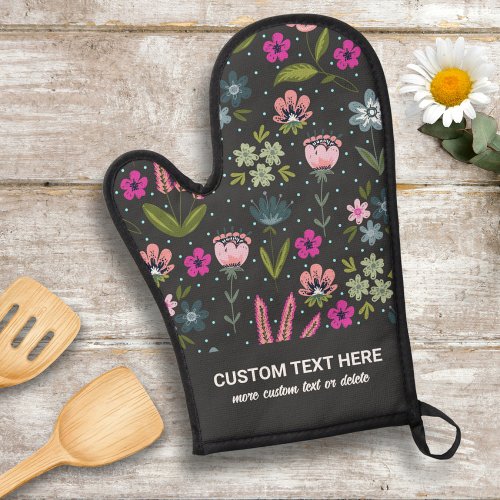 Cute Floral Pattern Add Your Custom Text Oven Mitt