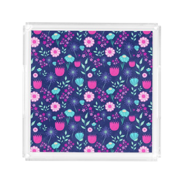 Cute floral pattern background acrylic tray (Front)