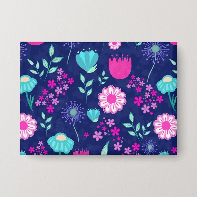 Cute floral pattern background button (Front)