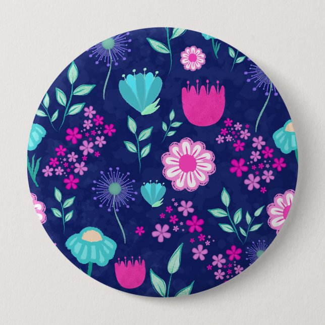 Cute floral pattern background button (Front)