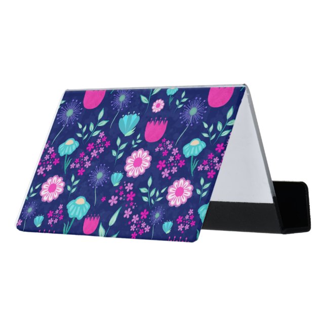 Cute floral pattern background desk business card holder (Angled Back)