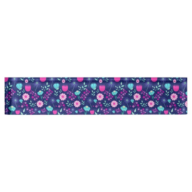 Cute floral pattern background desk name plate (Front)