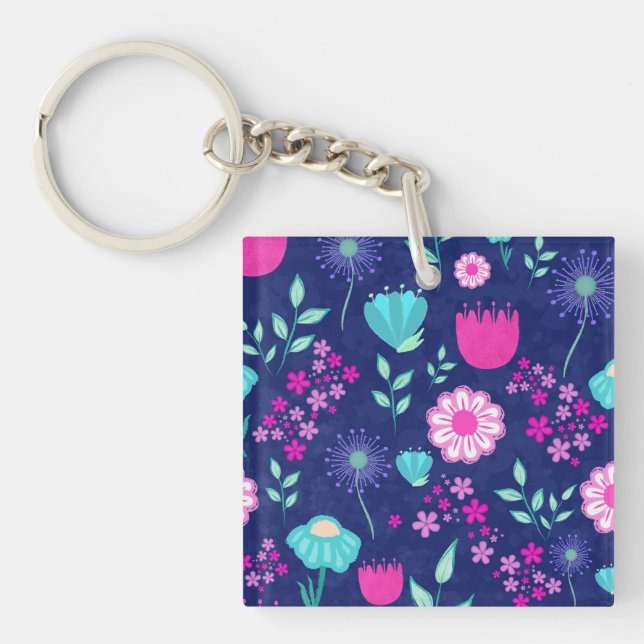 Cute floral pattern background keychain (Front)