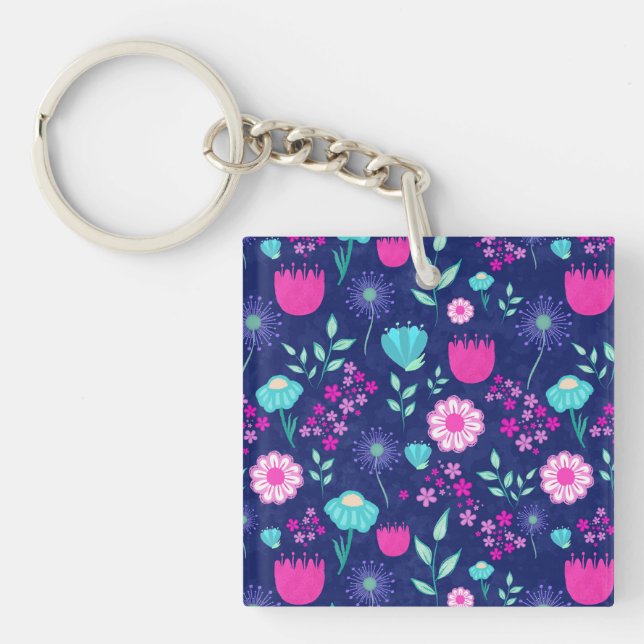 Cute floral pattern background keychain (Front)