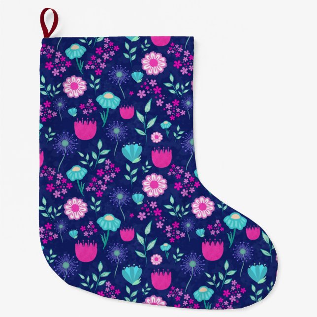 Cute floral pattern background large christmas stocking (Front)