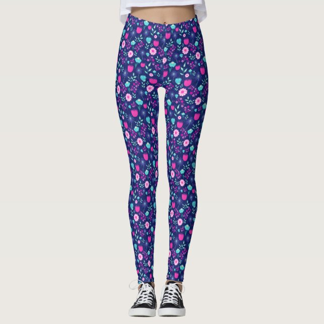 Cute floral pattern background leggings (Front)