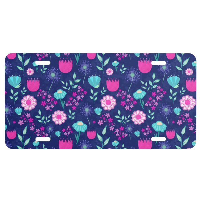 Cute floral pattern background license plate (Front)