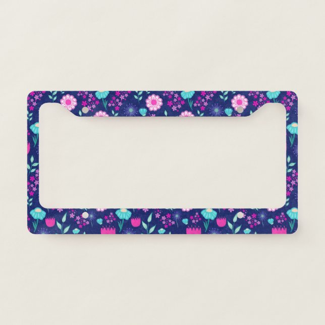 Cute floral pattern background license plate frame (Front)