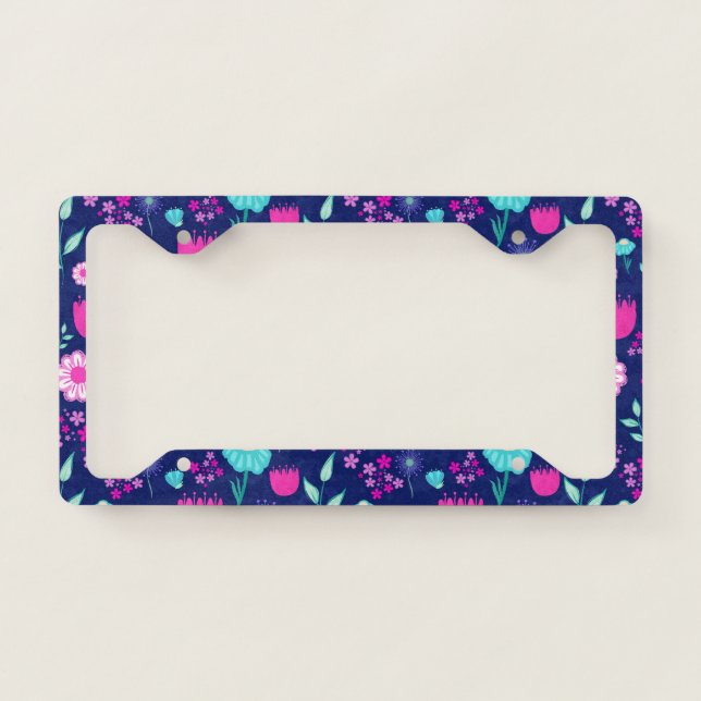 Cute floral pattern background license plate frame (Front)