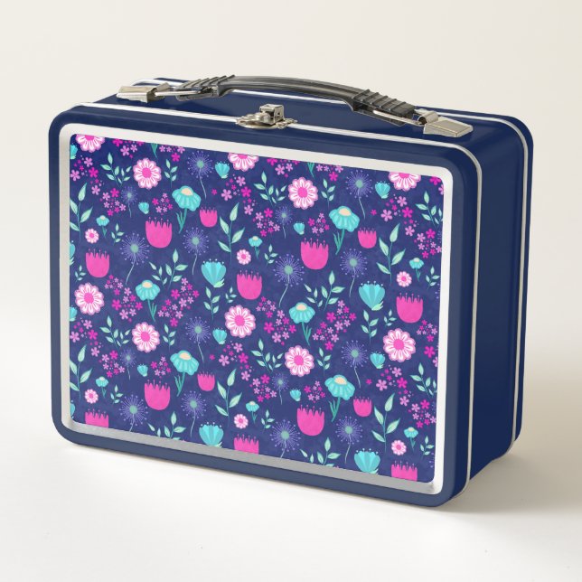Cute floral pattern background metal lunch box (Front)