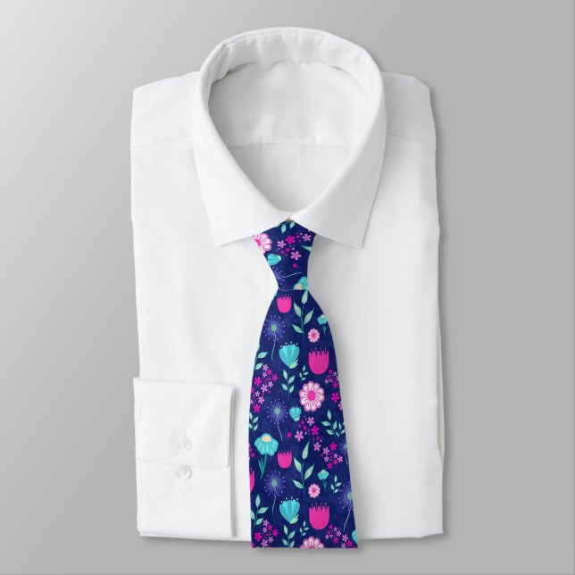 Cute floral pattern background neck tie (Tied)