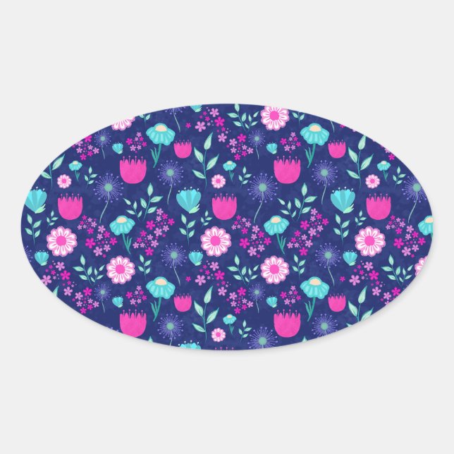 Cute floral pattern background oval sticker (Front)