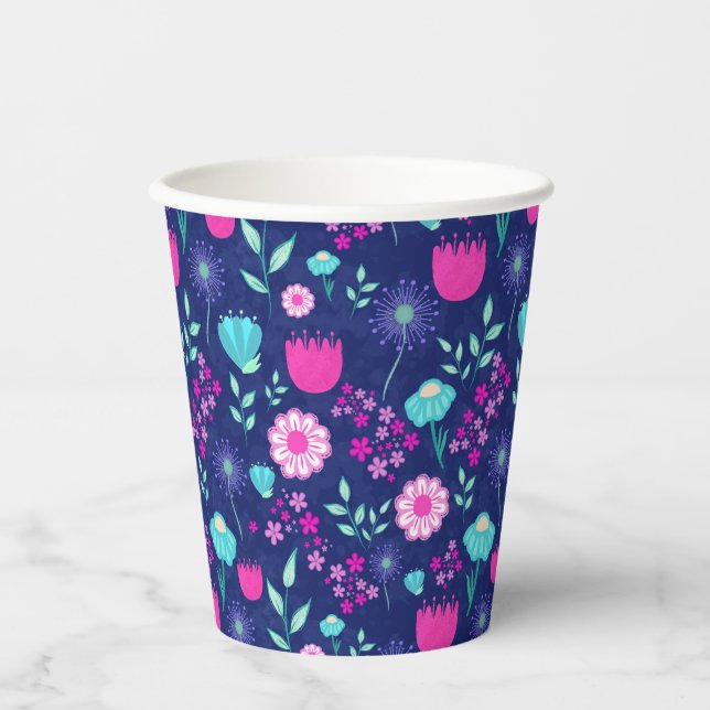Cute floral pattern background paper cups (Front)