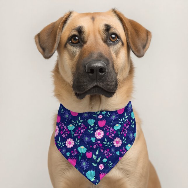Cute floral pattern background pet bandana collar (Dog 2)