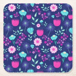 Cute floral pattern background square paper coaster