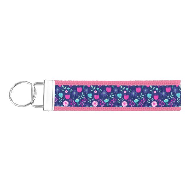 Cute floral pattern background wrist keychain (Keys on Left)