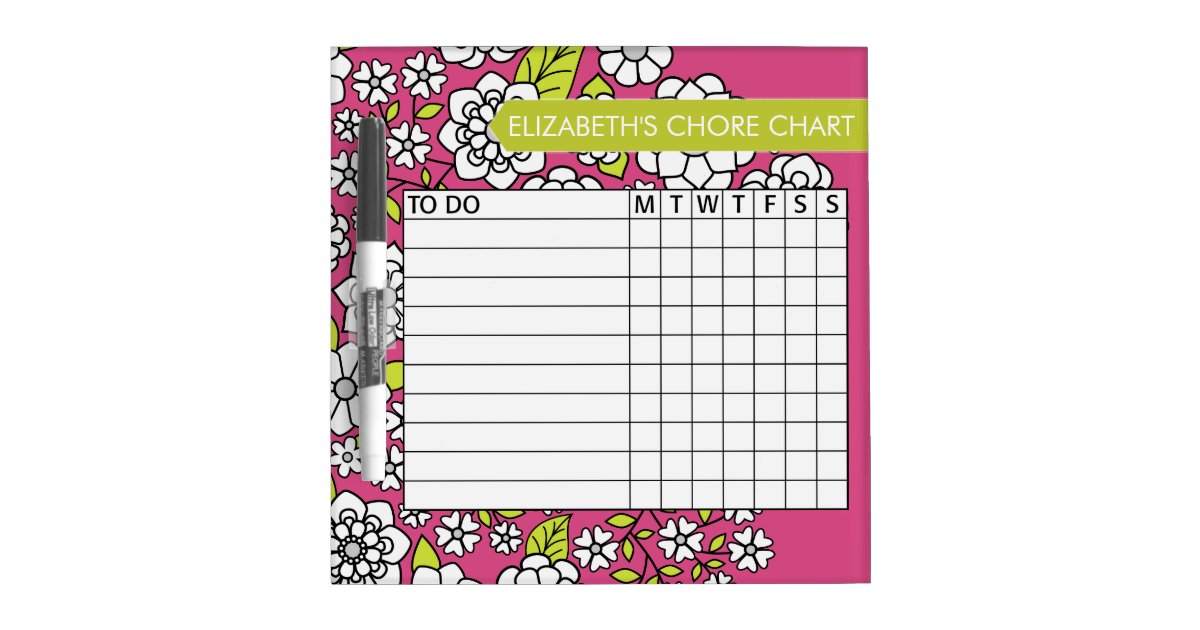 Cute Floral Pattern Chore Chart Dry Erase Board | Zazzle