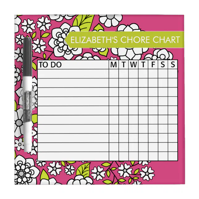 Cute Floral Pattern Chore Chart Dry Erase Board | Zazzle