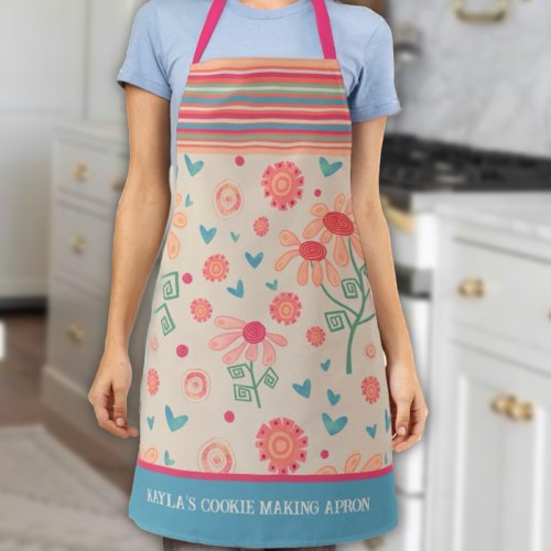 Cute Floral Pattern Custom Cooking Stripe Pink  Apron