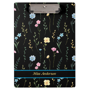 Cute Floral Pattern Customizable Name Clipboard