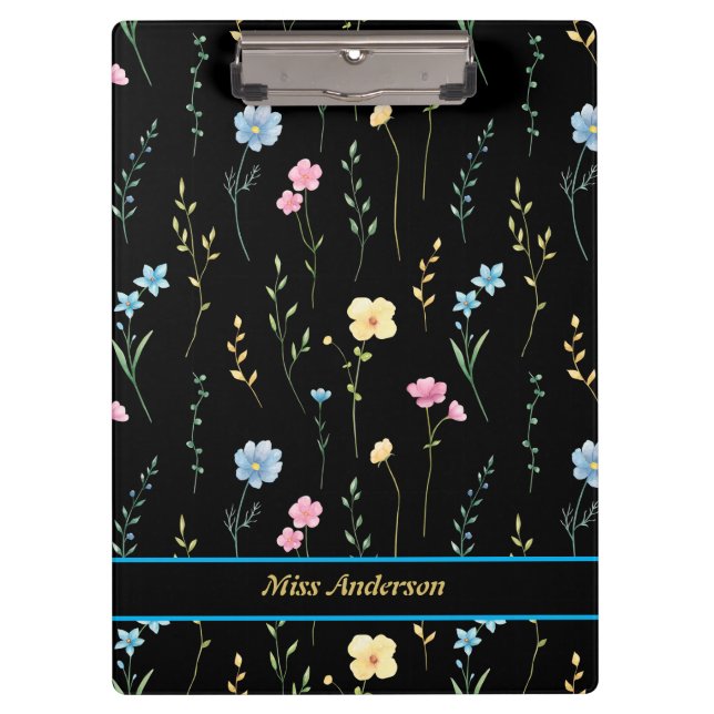 Cute Floral Pattern Customizable Name Clipboard (Front)