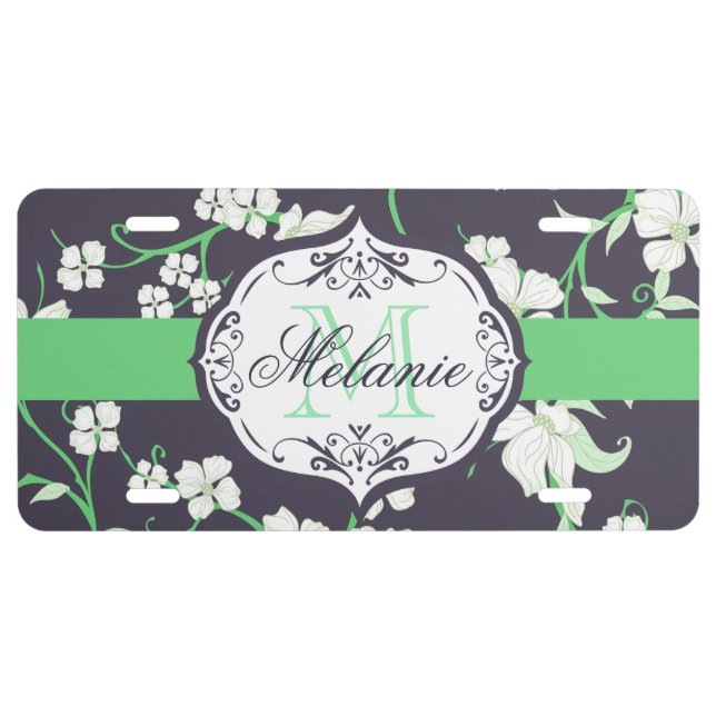 Cute Floral Pattern License Plate (Front)