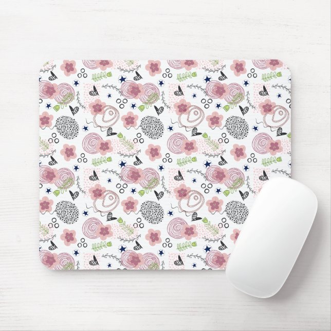 Cute Floral Pattern Mouse Pad (With Mouse)