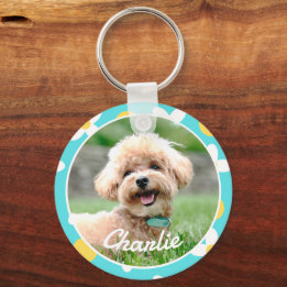 Cute Floral Pattern Personalized Pet Photo Keychain