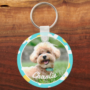 Cute Floral Pattern Personalized Pet Photo Keychain