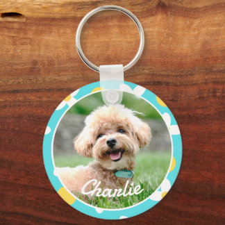 Cute Floral Pattern Personalized Pet Photo Keychain