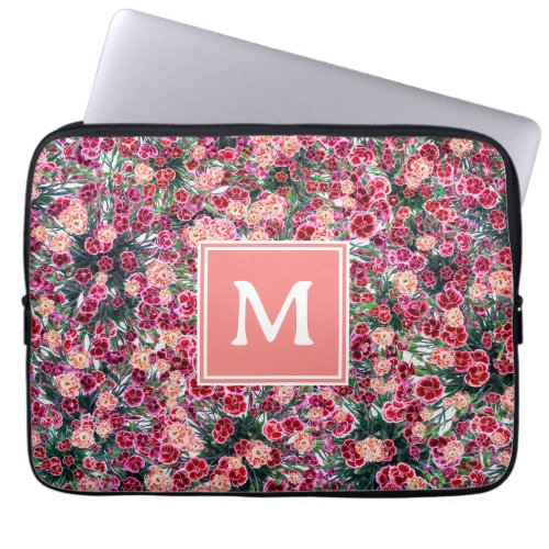 Cute floral pattern pink red coral laptop sleeve