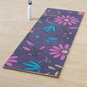 Cute Floral Pattern Purple Grunge Background Yoga Mat