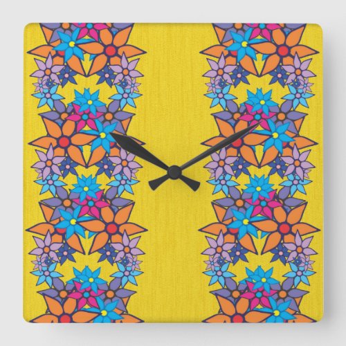 Cute Floral Pattern Square Wall Clock