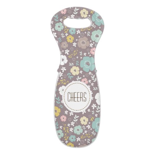 Cute Floral Pattern White Circle  Text Wine Bag