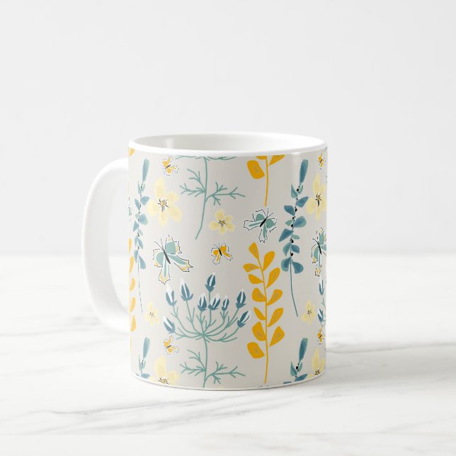 Cute floral pattern with butterflies coffee mug (Front Left)