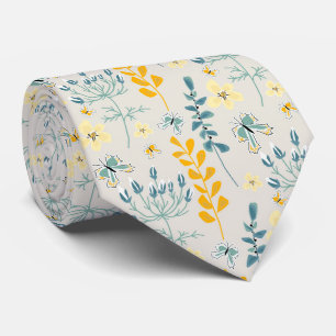 Cute floral pattern with butterflies neck tie