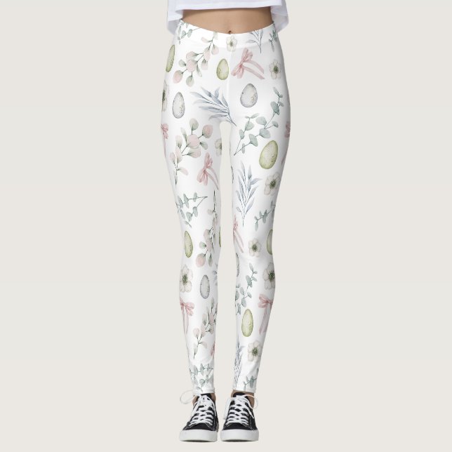 Cute Floral Patterned Easter  Leggings (Front)